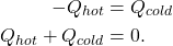 \begin{align*} -Q_{hot} &= Q_{cold}\\ Q_{hot} + Q_{cold} &= 0. \end{align*}