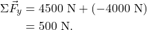 \begin{align*} \Sigma\vec{F}_y &= 4500~\textrm{N} + (-4000~\textrm{N})\\ &= 500~\textrm{N}. \end{align*}