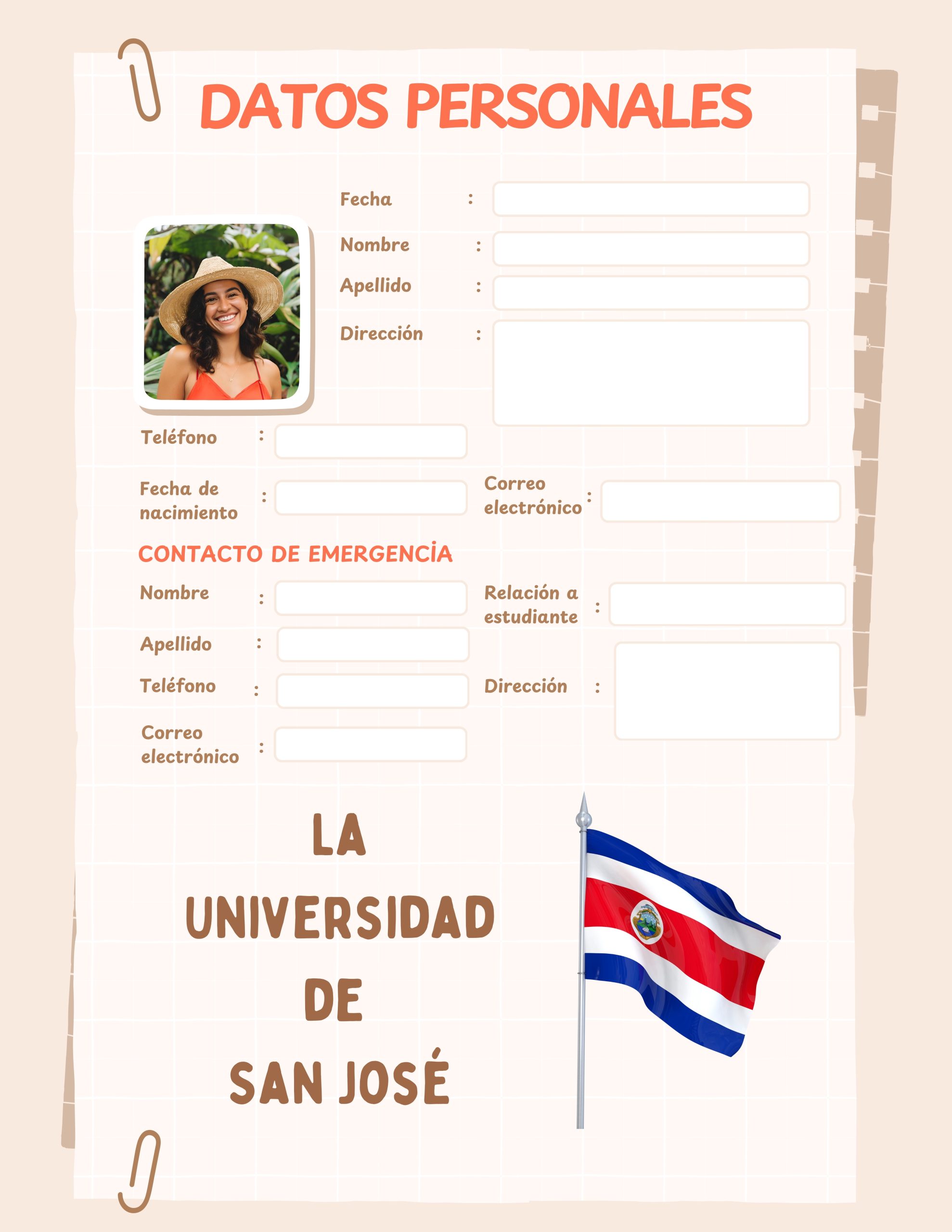 Academic intake form for university in Costa Rica