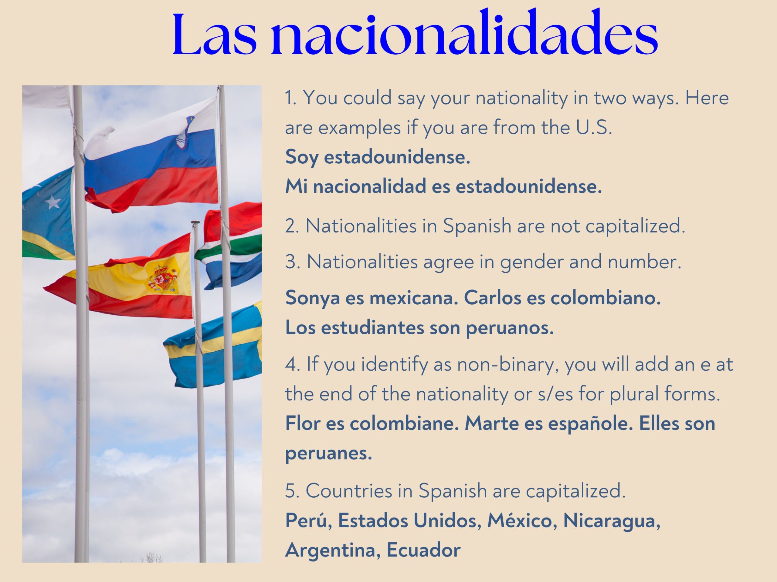 Rules about nationalities in Spanish.