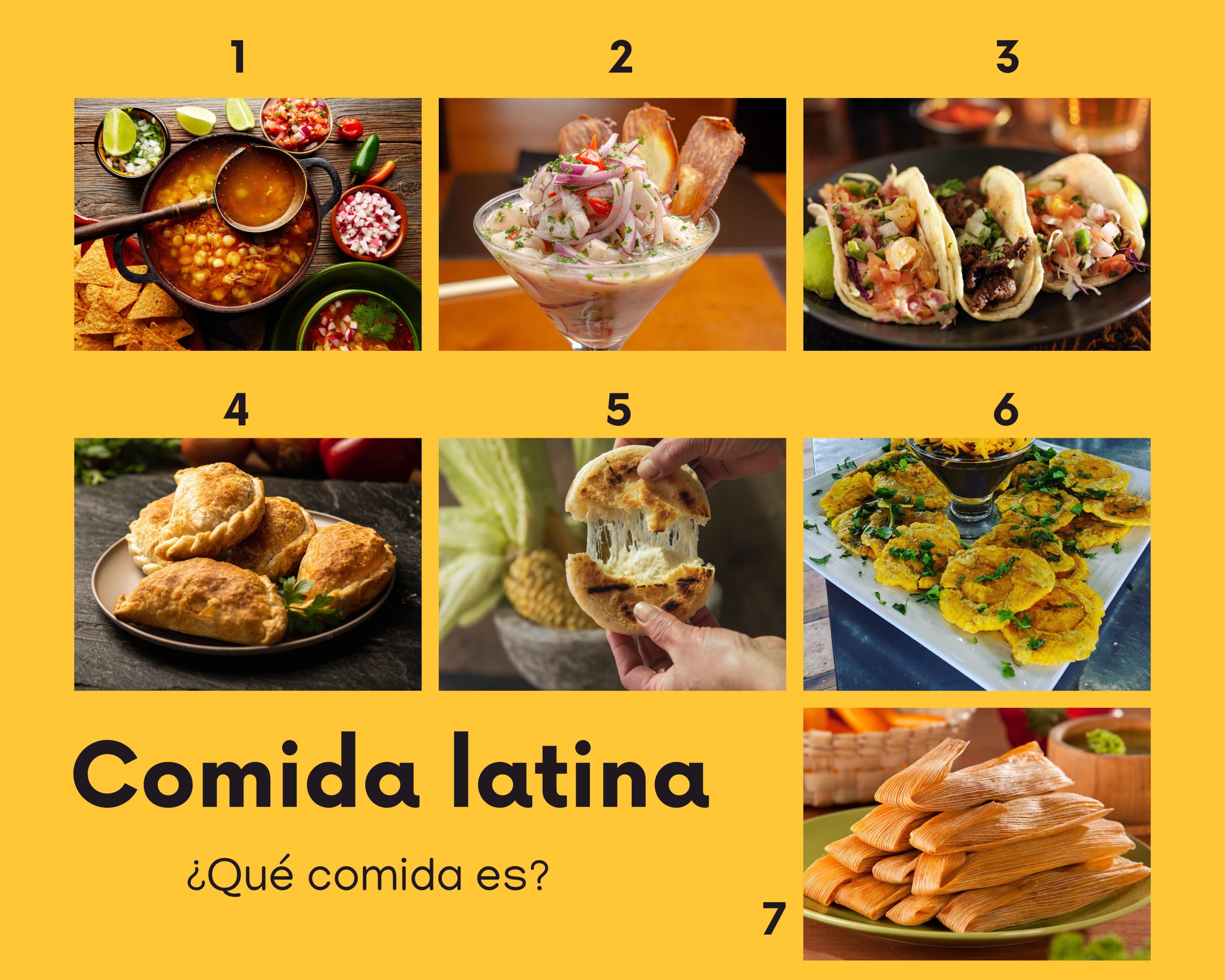 Photos of different Latin American dishes