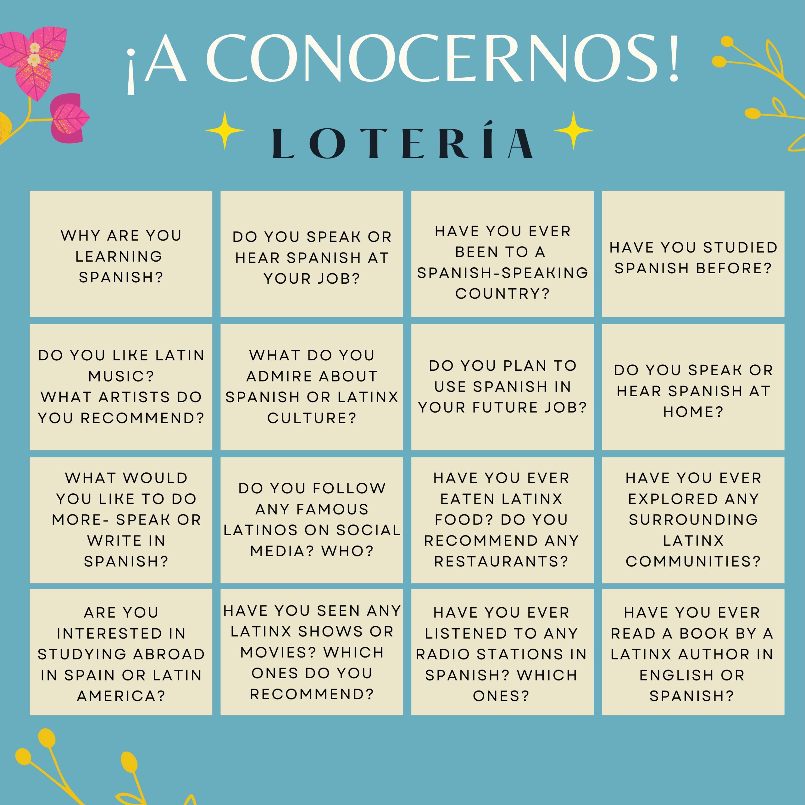 A Lotería game to get to know your classmates