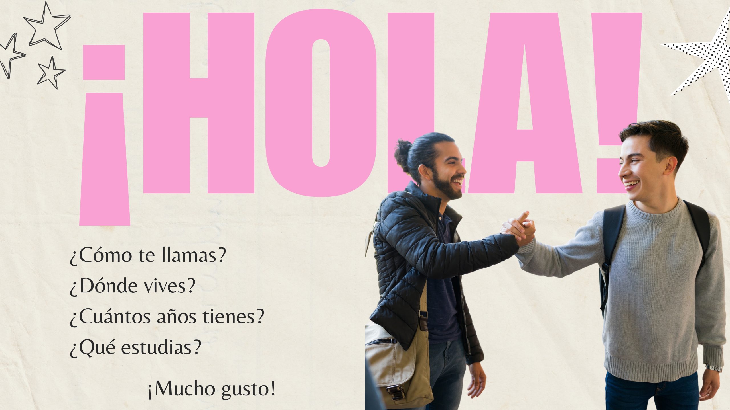 An activity to get to know someone else with basic questions in Spanish