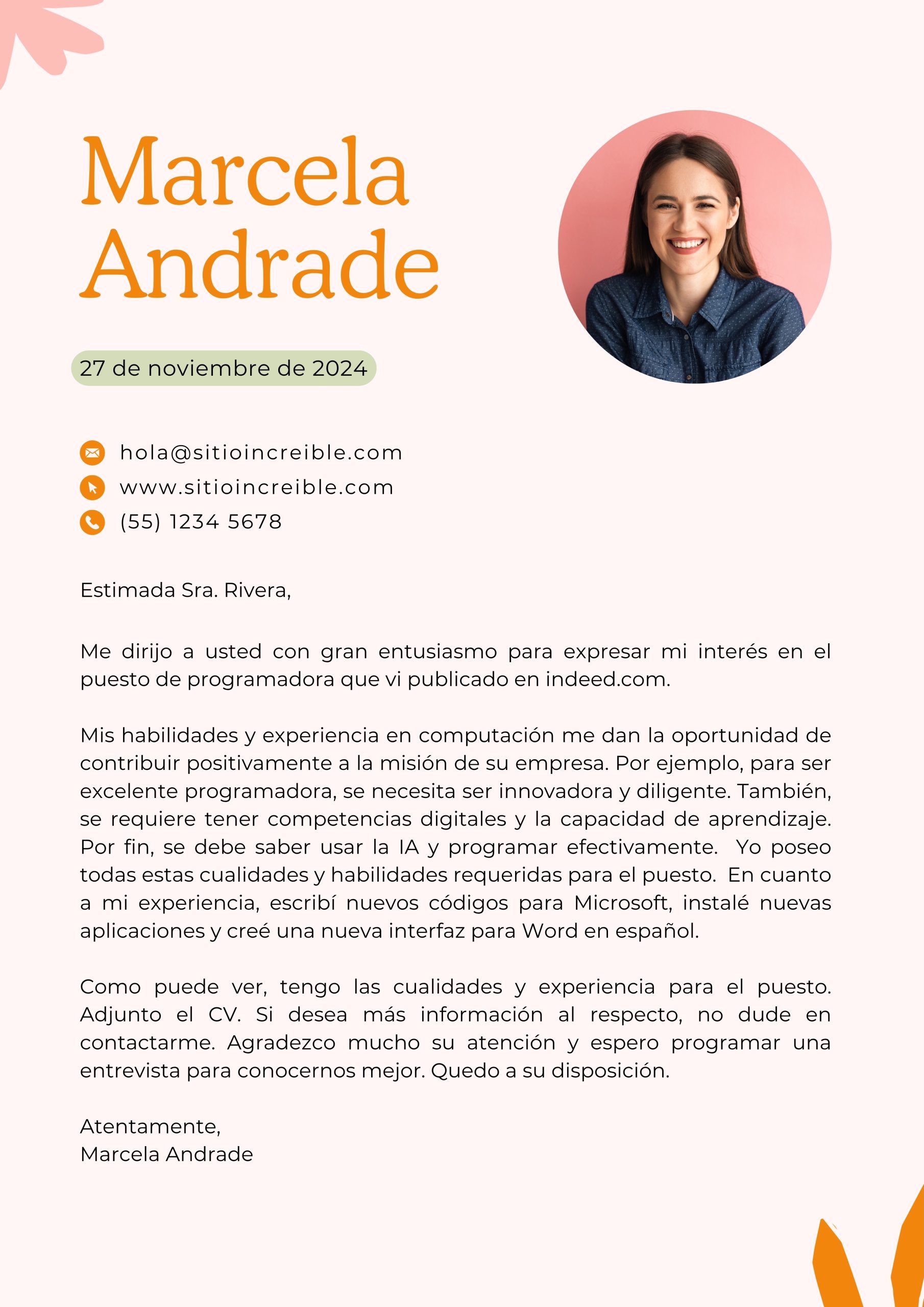 A sample cover letter in Spanish