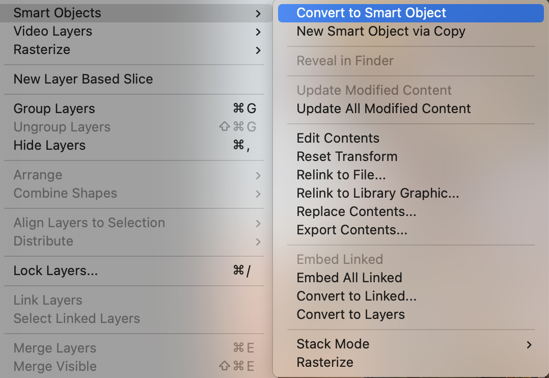 Photoshop's Smart Object options.