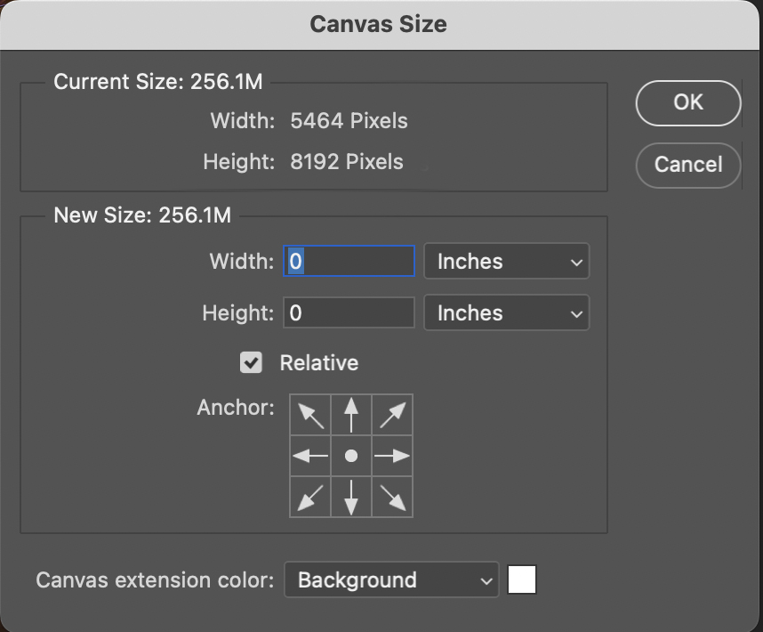 Photoshop's Canvas Size dialog box.