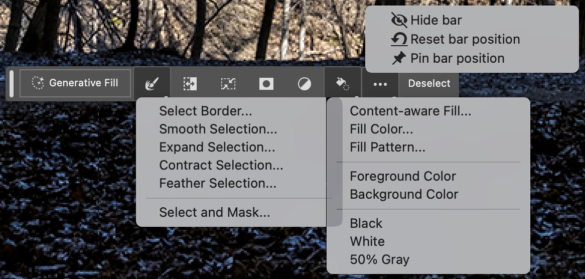 The Contextual Task Bar for a selection.