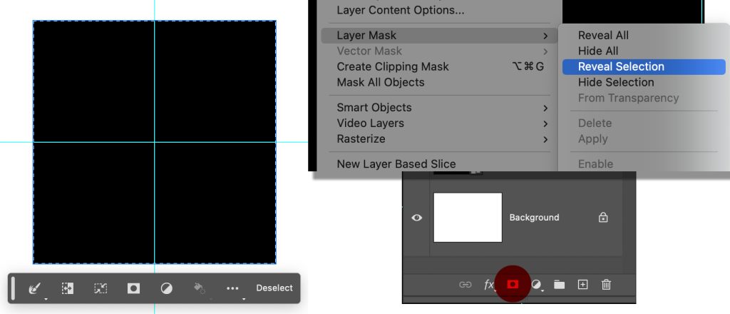 The selected shape and the two methods of adding a Layer Mask.