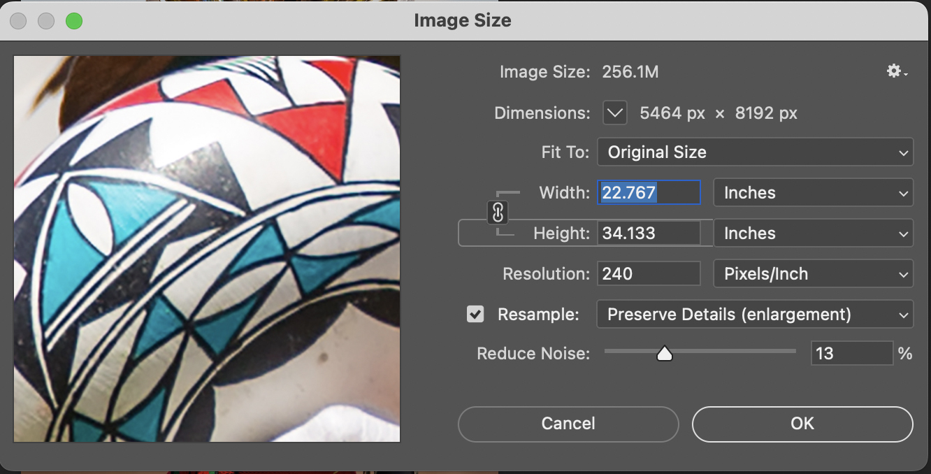 Photoshop's Image Size dialog box.