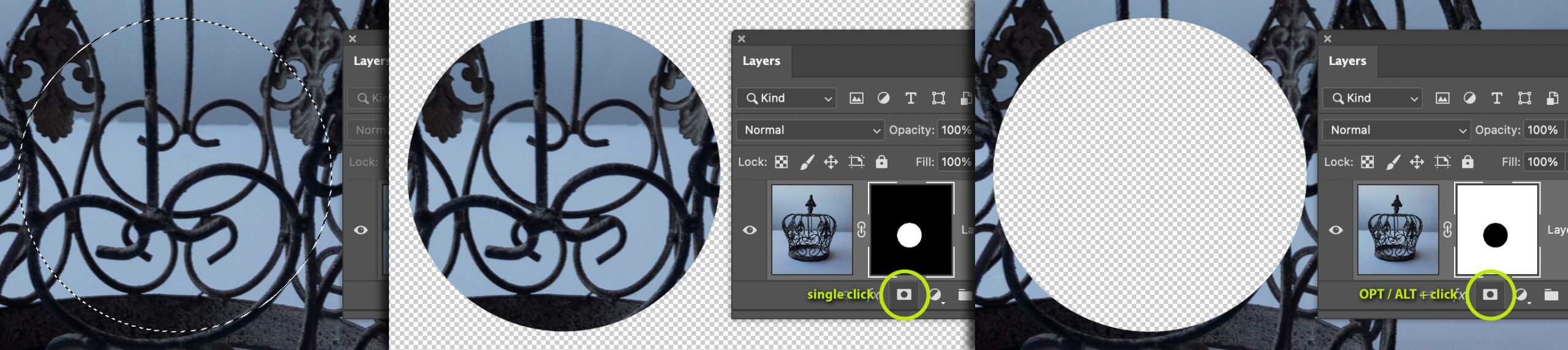 Using a selection with the Add Layer Mask shortcut.