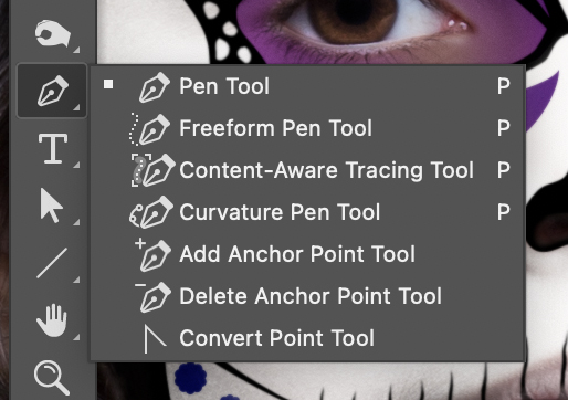 The Pen Tools on the toolbar flyout menu.