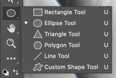 The Shape Tools fly out menu.