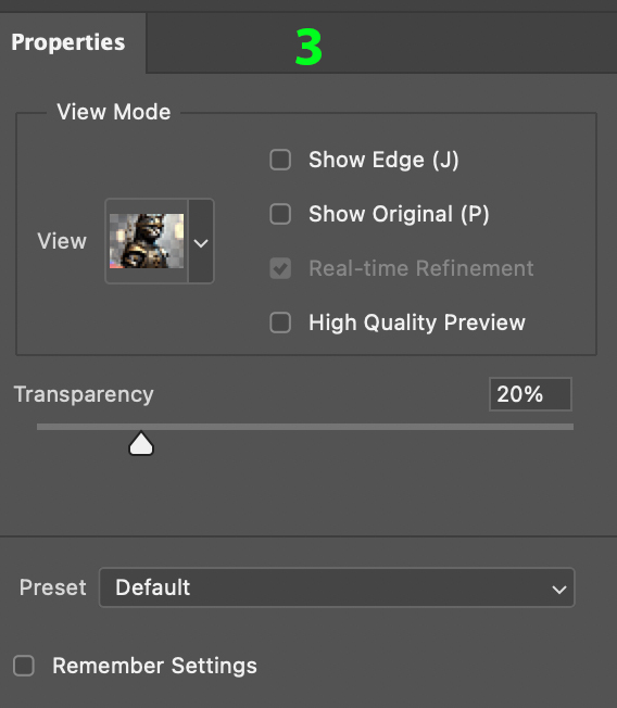 The Properties panel options.