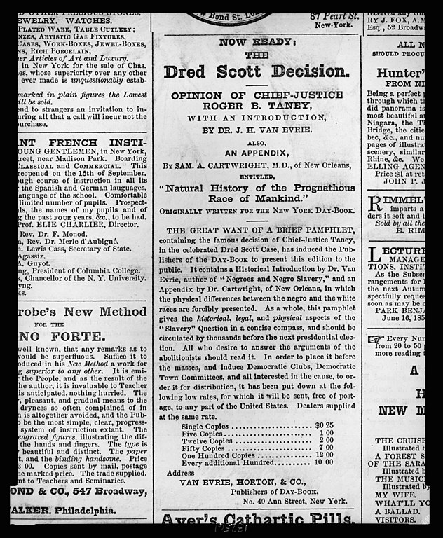 A newspaper advertisement to purchase the text of the Dred Scott Decision