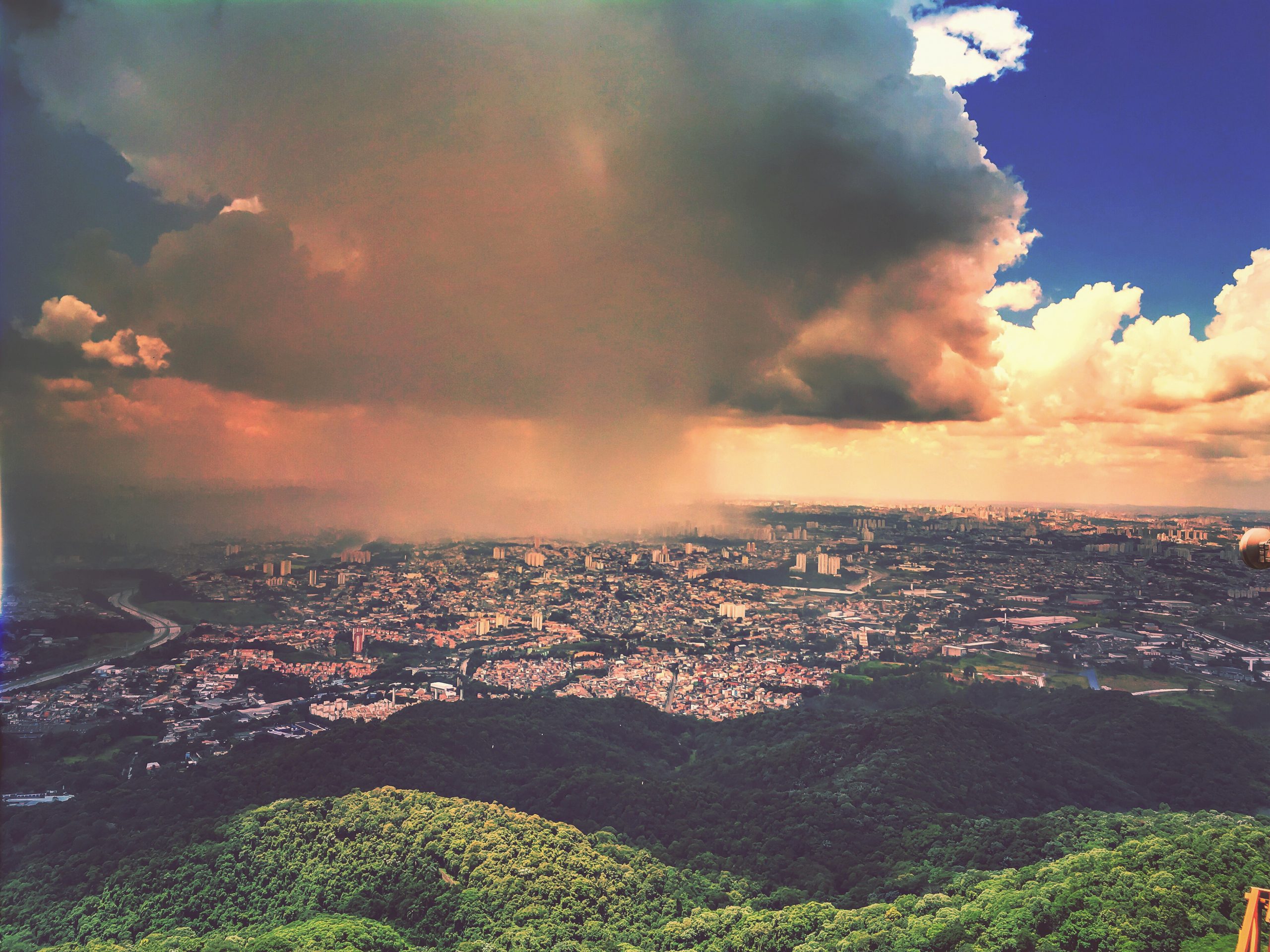 Photograph of a rain storm over Sao Paul, Brazil.