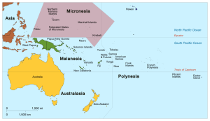 Colored coded map of the Pacific Realm, highlighting Micronesia.