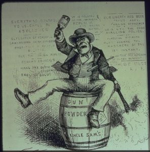 Cartoon by Thomas Nast, showing unruly American.