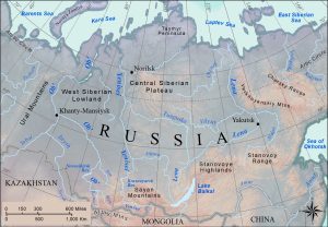 Map of rivers in Siberia.