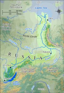 Map of the Lena River basin in eastern Siberia.