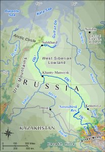 Map of the Ob' River basin in western Siberia.