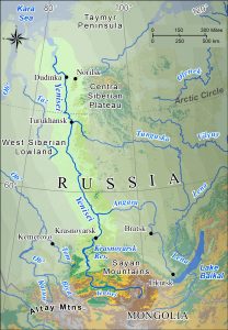 Map of the Yenesei River basin in central Siberia.