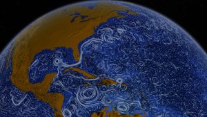 Satellite image of North America and Atlantic Ocean.