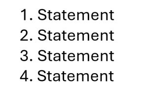 A numbered list, 1 to 4, with the word "Statement" next to each number.