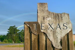 Photograph of wooden Texas sign.