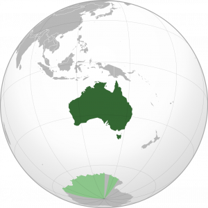 Map simulating a globe and positioning Australia in the center.