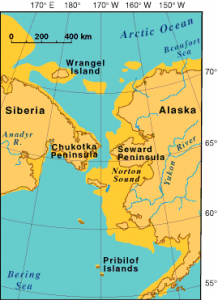 Political map showing land on both sides of the Bering Strait.