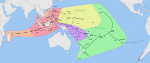 Colored coded map showing the chronological dispersion of Austronesian people across the Pacific