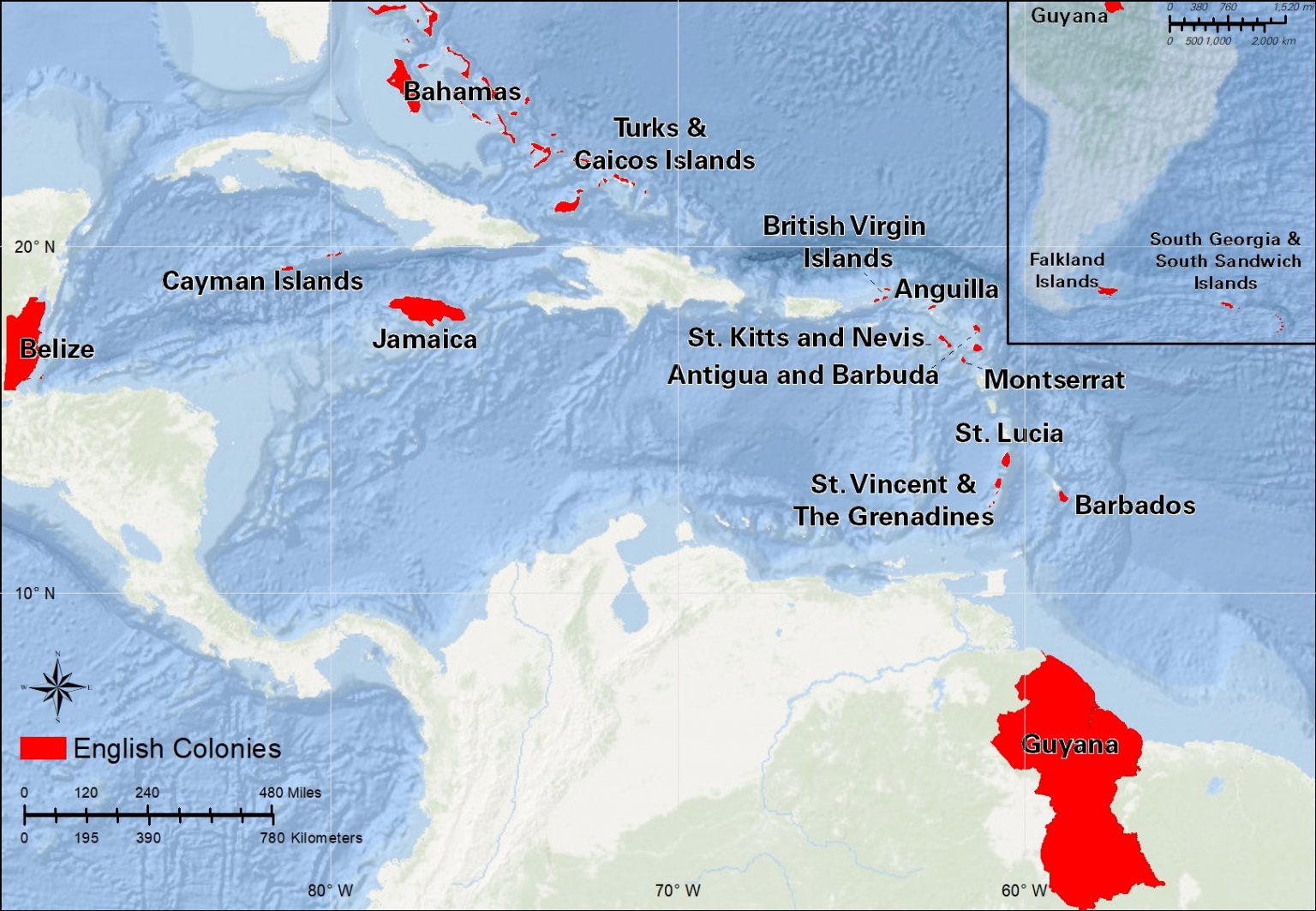 Latin America And The Caribbean LACAR Historical Geography II   Jeff Wandersen LACAR English Colonies 1536x1063 