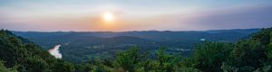 Panoramic photograph of the Ozark Mountains and White River.