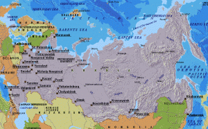 Political map of Russia and surrounding countries.