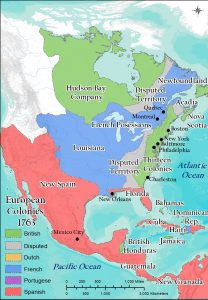 Map of European colonies in North and Central America.