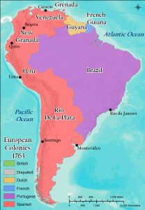 Map of European Colonies in South America.