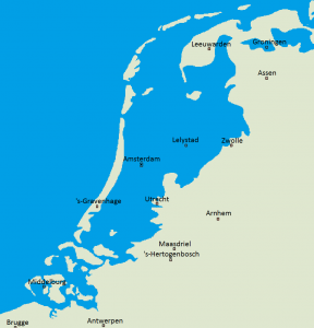 Map showing what the Netherlands area would look like without the recovered polder lands.