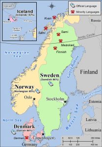 Map showing languages in Scandinavia by country.