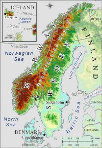 Topographic map of Scandinavia.