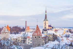 Winter photograph of the Old Town of Tallinn, Estonia.