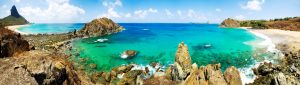 Panoramic photograph of Cacharro Beach, Fernando de Noronha, Brazil.