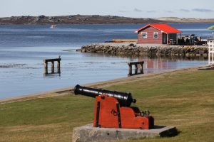 Photograph of shoreline cannon on the Falkland Islands.