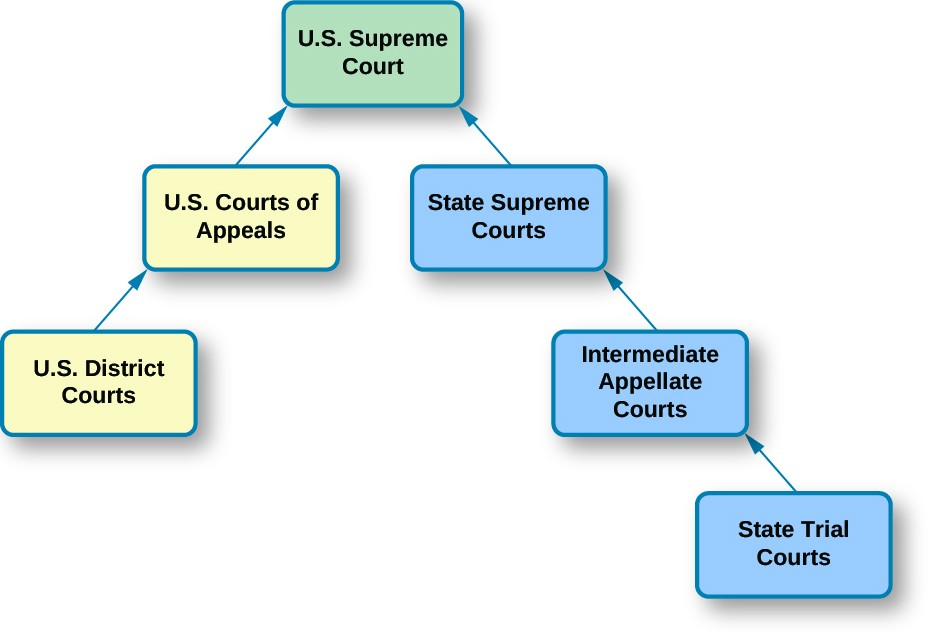 The U.S. judiciary features a dual court system comprising a federal court system and the courts in each of the fifty states. On both the federal and state sides, the U.S. Supreme Court is at the top and is the final court of appeal.